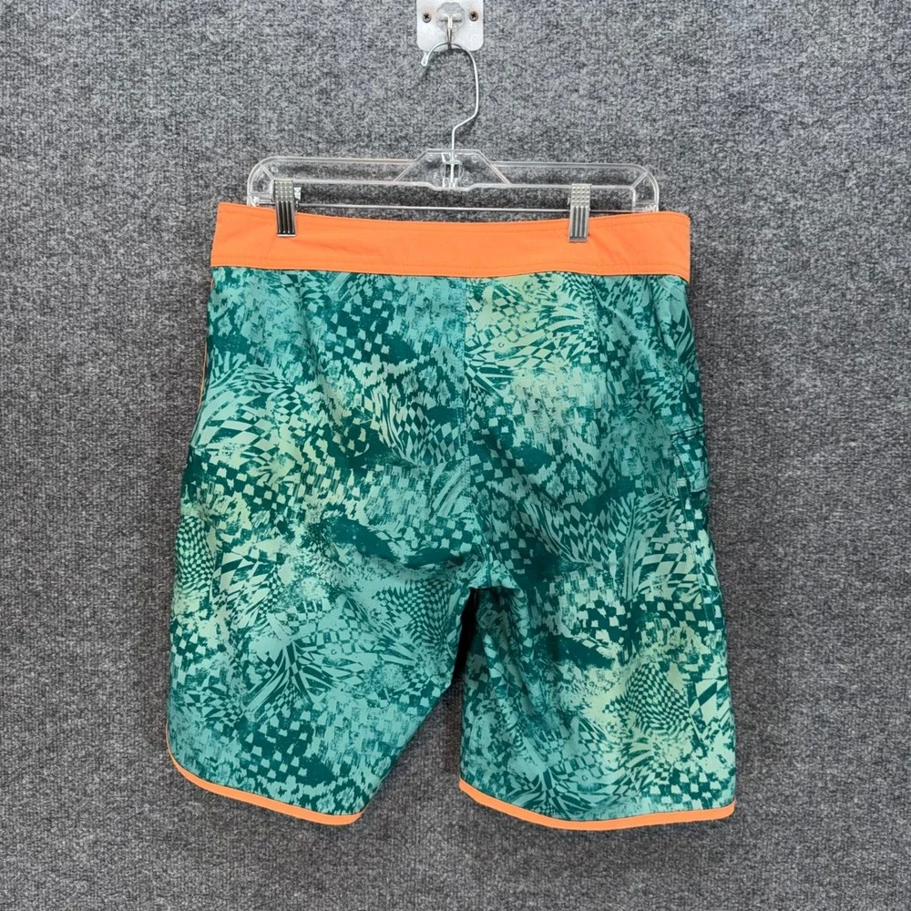 RVCA Board Shorts Mens 33 Green Orange Abstract Print Surf Swim Trunks Summer